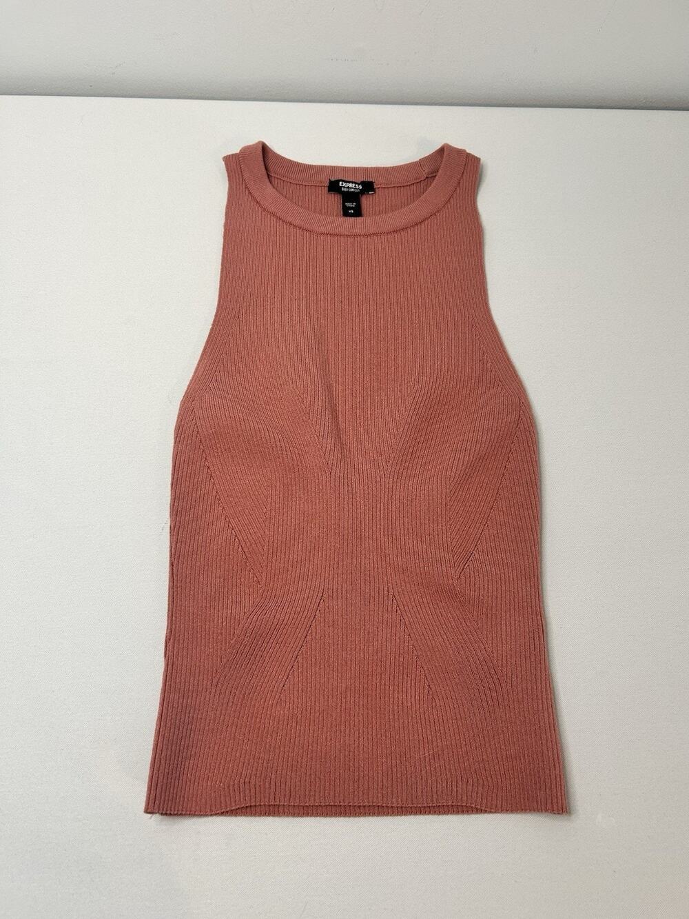 Express Body Contour Womens XS Pink Ribbed High Neck Sleeveless Tank Top